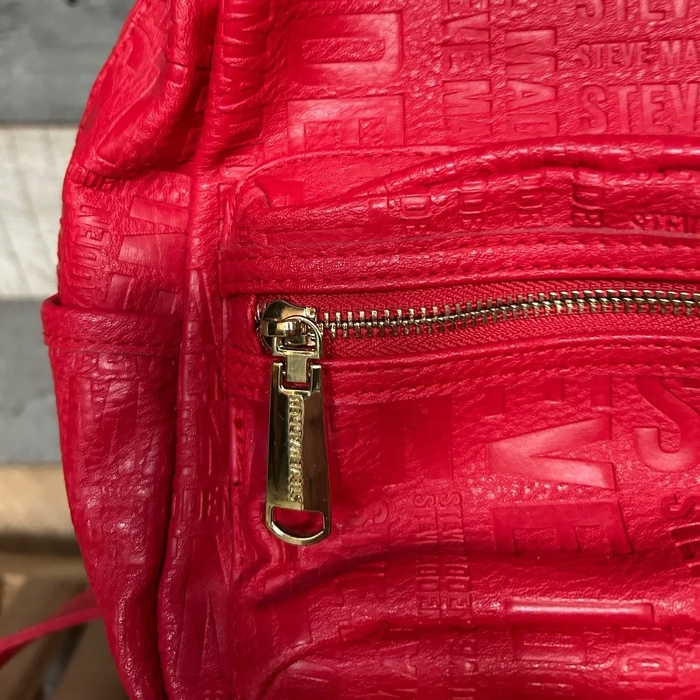 Steve Madden Red Embossed Logo Mini Backpack - Picture 4 of 11